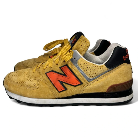 New Balance Yellow Orange Suede Made in USA 574 Rugged Sneakers Size 9 - Picture 1 of 13